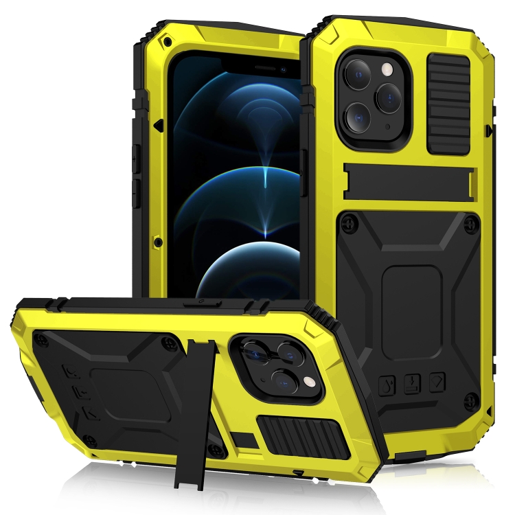 

R-JUST Shockproof Waterproof Dust-proof Metal + Silicone Protective Case with Holder For iPhone 12 Pro Max(Yellow)