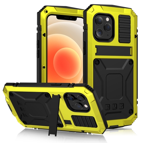 Sunsky R Just Shockproof Waterproof Dust Proof Metal Silicone Protective Case With Holder For Iphone 12 Mini Yellow