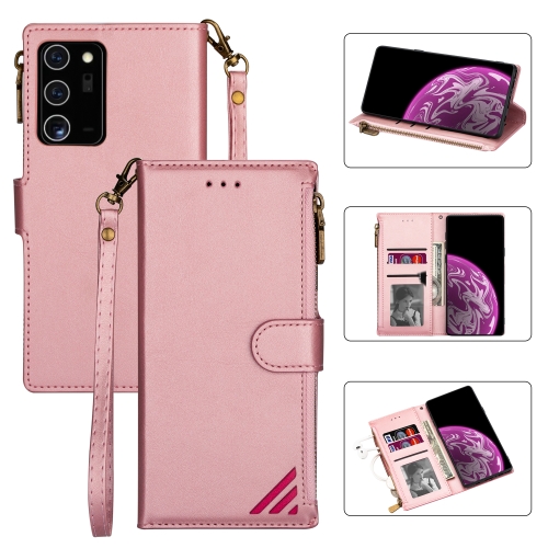 

For Samsung Galaxy Note20 Zipper Multi-card Slots Horizontal Flip PU Leather Case with Holder & Card Slots & Wallet & Lanyard & Photo Frame(Rose Gold)