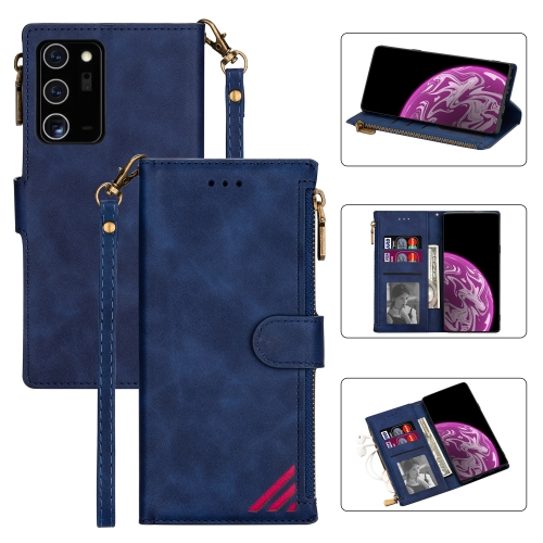 

For Samsung Galaxy Note20 Ultra Zipper Multi-card Slots Horizontal Flip PU Leather Case with Holder & Card Slots & Wallet & Lanyard & Photo Frame(Blue)