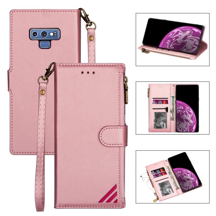 

For Samsung Galaxy Note9 Zipper Multi-card Slots Horizontal Flip PU Leather Case with Holder & Card Slots & Wallet & Lanyard & Photo Frame(Rose Gold)