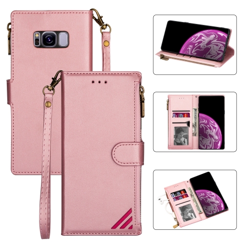 

For Samsung Galaxy S8 Zipper Multi-card Slots Horizontal Flip PU Leather Case with Holder & Card Slots & Wallet & Lanyard & Photo Frame(Rose Gold)