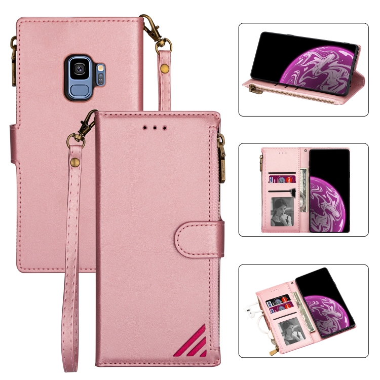 

For Samsung Galaxy S9 Zipper Multi-card Slots Horizontal Flip PU Leather Case with Holder & Card Slots & Wallet & Lanyard & Photo Frame(Rose Gold)