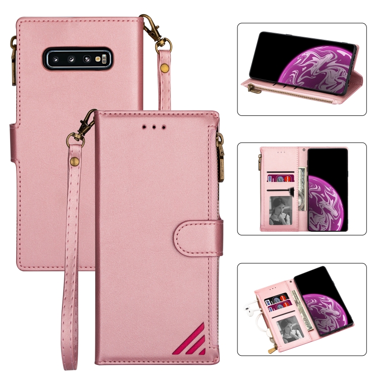 

For Samsung Galaxy S10 Zipper Multi-card Slots Horizontal Flip PU Leather Case with Holder & Card Slots & Wallet & Lanyard & Photo Frame(Rose Gold)
