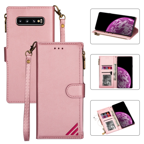 

For Samsung Galaxy S10 Plus Zipper Multi-card Slots Horizontal Flip PU Leather Case with Holder & Card Slots & Wallet & Lanyard & Photo Frame(Rose Gold)