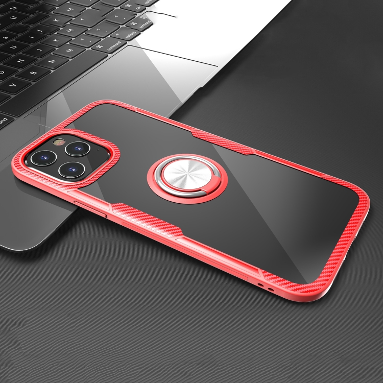 

Shockproof Transparent TPU + Acrylic Protective Case with Ring Holder For iPhone 12 Pro Max(Red)