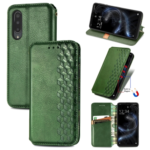 

For Sharp Aquos Zero 5G Basic Cubic Grid Pressed Horizontal Flip Magnetic PU Leather Case with Holder & Card Slots & Wallet(Green)