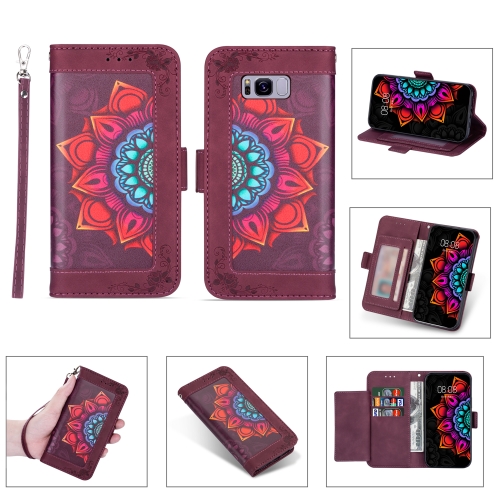 

For Samsung Galaxy S8+ Printing Dual-color Half Mandala Pattern Dual-side Magnetic Buckle Horizontal Flip Leather Case with Holder & Card Slots & Wallet & Photo Frame & Lanyard(Wine Red )