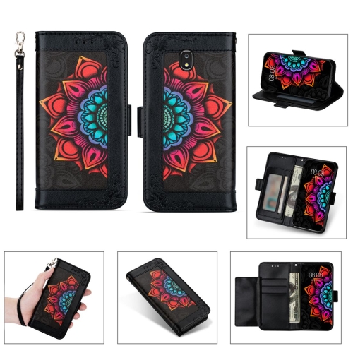 

For Samsung Galaxy J3 (2017) / J330 Printing Dual-color Half Mandala Pattern Dual-side Magnetic Buckle Horizontal Flip Leather Case with Holder & Card Slots & Wallet & Photo Frame & Lanyard(Black)