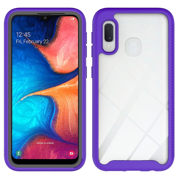 

For Samsung Galaxy A20e Starry Sky Solid Color Series Shockproof PC + TPU Protective Case(Purple)