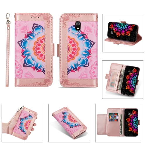 

For Xiaomi Redmi 8A Printing Dual-color Half Mandala Pattern Dual-side Magnetic Buckle Horizontal Flip Leather Case with Holder & Card Slots & Wallet & Photo Frame & Lanyard(Rose Gold)