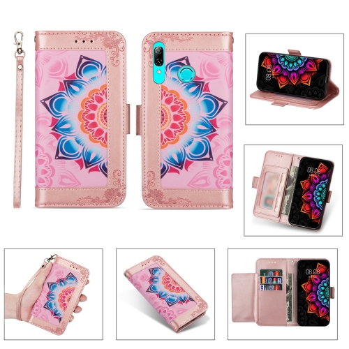 

For Huawei P smart (2019) Printing Dual-color Half Mandala Pattern Dual-side Magnetic Buckle Horizontal Flip Leather Case with Holder & Card Slots & Wallet & Photo Frame & Lanyard(Rose Gold)