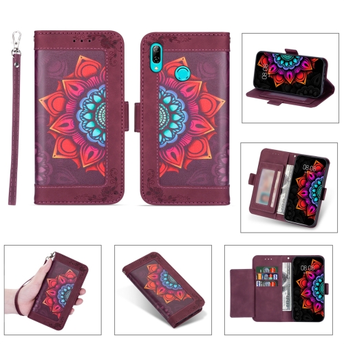 

For Huawei P20 Lite Printing Dual-color Half Mandala Pattern Dual-side Magnetic Buckle Horizontal Flip Leather Case with Holder & Card Slots & Wallet & Photo Frame & Lanyard(Wine Red)