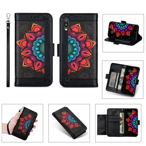 

For Samsung Galaxy A10 / M10 Printing Dual-color Half Mandala Pattern Dual-side Magnetic Buckle Horizontal Flip Leather Case with Holder & Card Slots & Wallet & Photo Frame & Lanyard(Black)