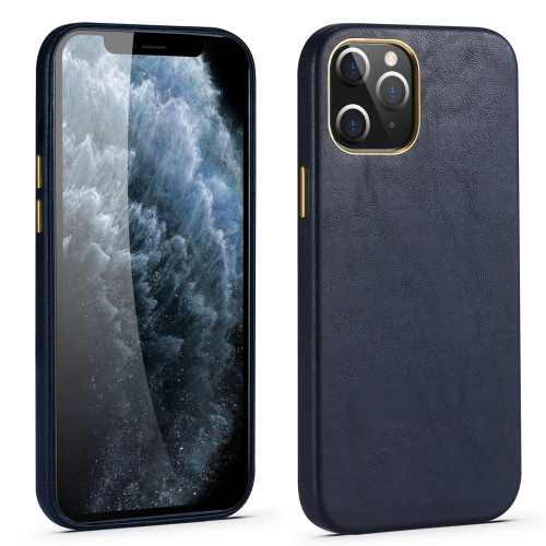 

Lambskin Texture Four-Corner Full Coverage Leather + Metal Protective Case For iPhone 12(Blue)