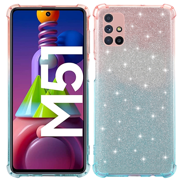 

For Samsung Galaxy M51 Gradient Glitter Powder Shockproof TPU Protective Case(Orange Blue)