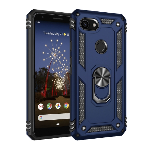 

For Google Pixel 3a XL Shockproof TPU + PC Protective Case with 360 Degree Rotating Holder(Blue)