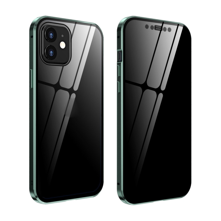 

Double Sides Tempered Glass Magnetic Adsorption Metal Frame Anti-peep Screen Case For iPhone 12 Pro Max(Deep Green)