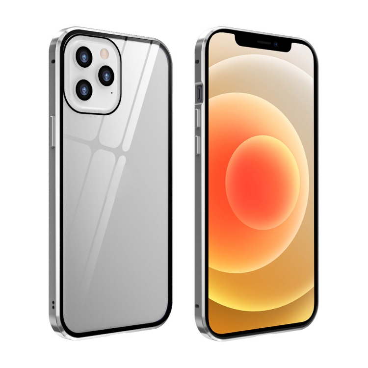 

Double Sides Tempered Glass Magnetic Adsorption Metal Frame Anti-peep Screen Case For iPhone 12 mini(Silver)