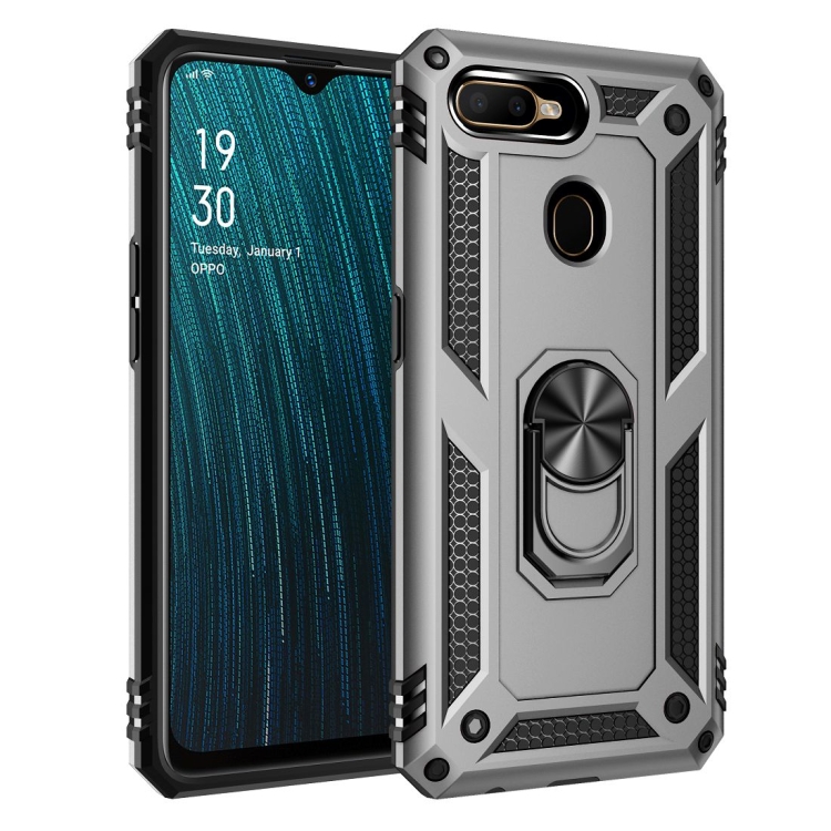 

For OPPO A5s Shockproof TPU + PC Protective Case with 360 Degree Rotating Holder(Silver)