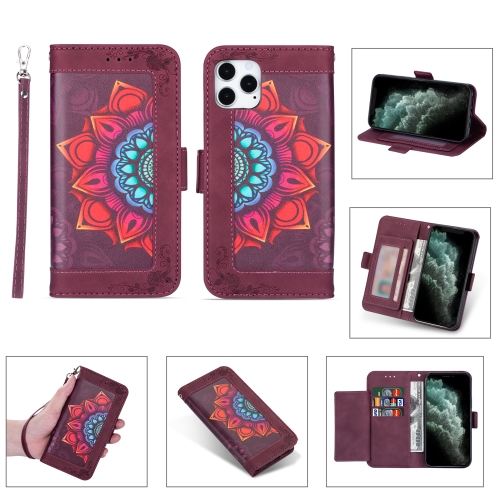 

Printing Dual-color Half Mandala Pattern Dual-side Magnetic Buckle Horizontal Flip Leather Case with Holder & Card Slots & Wallet & Photo Frame & Lanyard For iPhone 11(Wine Red)