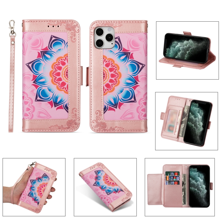

Printing Dual-color Half Mandala Pattern Dual-side Magnetic Buckle Horizontal Flip Leather Case with Holder & Card Slots & Wallet & Photo Frame & Lanyard For iPhone 11 Pro(Rose Gold)