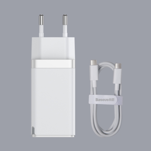 

Baseus CCGAN2P-B02 65W Dual USB-C / Type-C + USB GaN2 Pro Quick Charging Travel Charger with USB-C / Type-C Charging Cable, EU Plug(White)