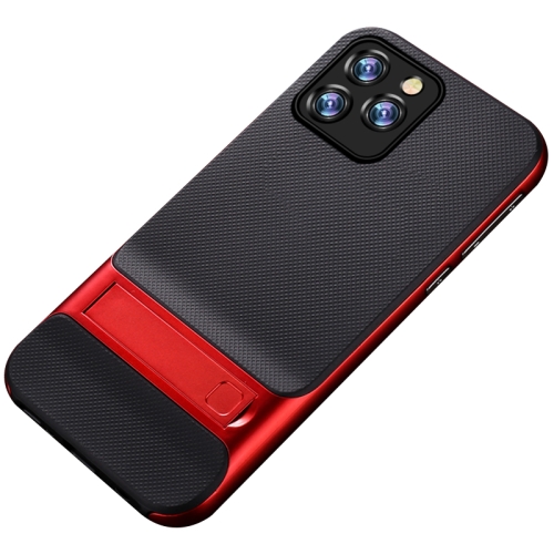 

Plaid Texture Non-slip TPU + PC Case with Holder For iPhone 12 Mini(Red)