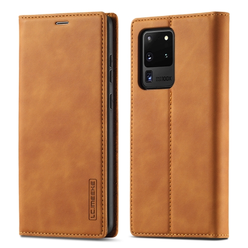 

For Samsung Galaxy S20 Ultra LC.IMEEKE Strong Magnetism Ultra-thin Horizontal Flip Shockproof Matte TPU + PU Leather Case with Holder & Card Slots & Wallet(Brown)