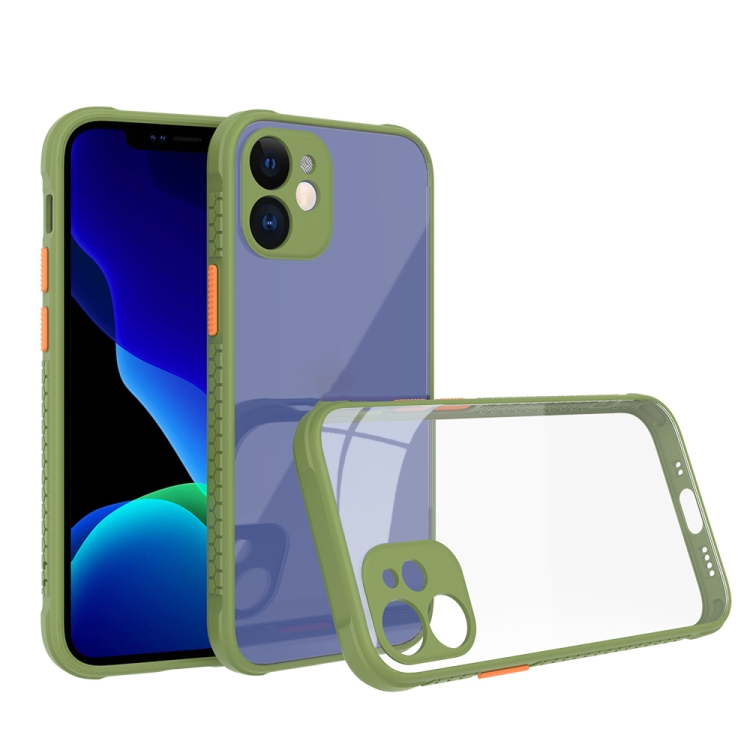

Tire Side Texture Contrast Button Shockproof PC + TPU Phone Protective Case For iPhone 12 Mini(Army Green)