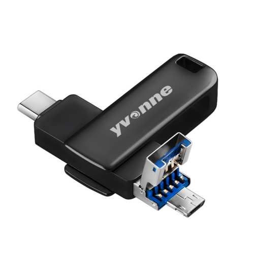 

Yvonne Type-C / USB-C + USB + Micro USB OTG Metal U Disk USB Flash Drive, Capacity:128GB(Gun Color)