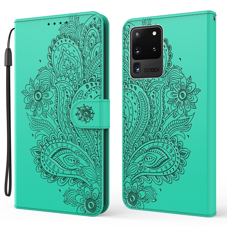 

For Samsung Galaxy S20 Ultra Peacock Embossed Pattern Horizontal Flip Leather Case with Holder & Card Slots & Wallet & Lanyard(Green)