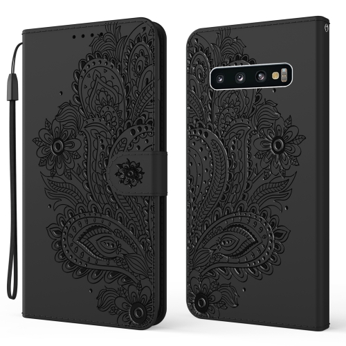 

For Samsung Galaxy S10 Peacock Embossed Pattern Horizontal Flip Leather Case with Holder & Card Slots & Wallet & Lanyard(Black)