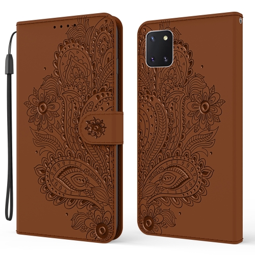 

For Samsung Galaxy A81 / Note 10 Lite Peacock Embossed Pattern Horizontal Flip Leather Case with Holder & Card Slots & Wallet & Lanyard(Brown)