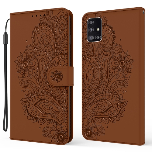 

For Samsung Galaxy A51 5G Peacock Embossed Pattern Horizontal Flip Leather Case with Holder & Card Slots & Wallet & Lanyard(Brown)