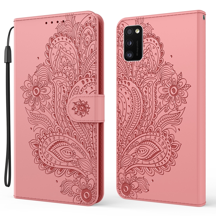 

For Samsung Galaxy A41 Peacock Embossed Pattern Horizontal Flip Leather Case with Holder & Card Slots & Wallet & Lanyard(Pink)