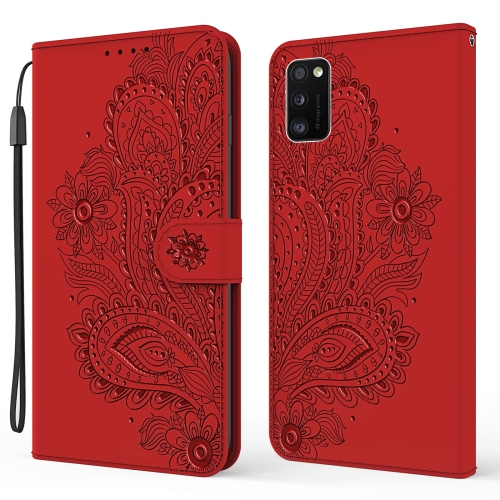

For Samsung Galaxy A41 Peacock Embossed Pattern Horizontal Flip Leather Case with Holder & Card Slots & Wallet & Lanyard(Red)