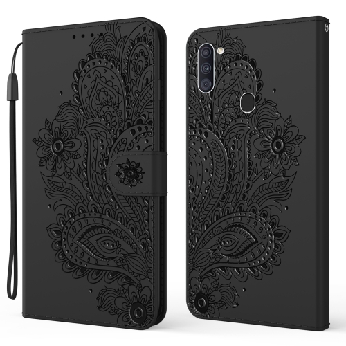 

For Samsung Galaxy A11 Peacock Embossed Pattern Horizontal Flip Leather Case with Holder & Card Slots & Wallet & Lanyard(Black)