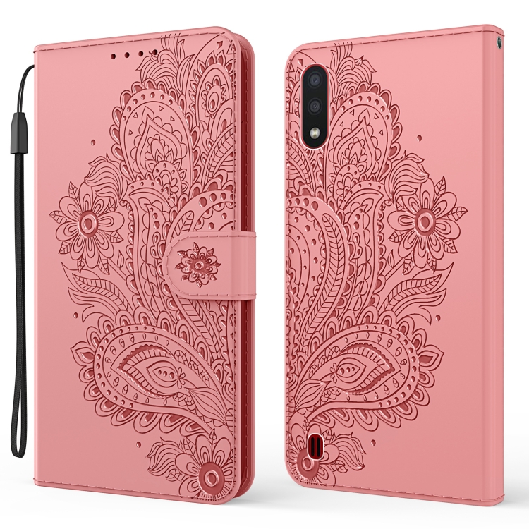 

For Samsung Galaxy A01 Peacock Embossed Pattern Horizontal Flip Leather Case with Holder & Card Slots & Wallet & Lanyard(Pink)