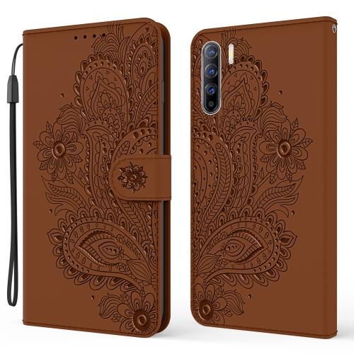 

For OPPO Reno3 / A91 Peacock Embossed Pattern Horizontal Flip Leather Case with Holder & Card Slots & Wallet & Lanyard(Brown)