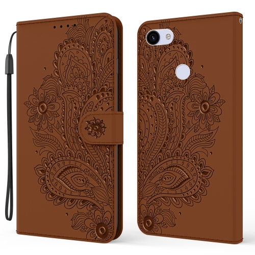 

For Google Pixel 3a Peacock Embossed Pattern Horizontal Flip Leather Case with Holder & Card Slots & Wallet & Lanyard(Brown)