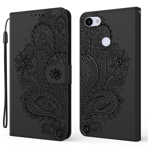 

For Google Pixel 3a XL Peacock Embossed Pattern Horizontal Flip Leather Case with Holder & Card Slots & Wallet & Lanyard(Black)