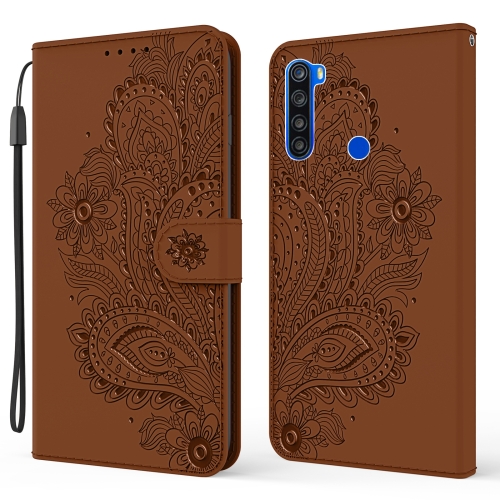 

For Xiaomi Redmi Note 8T Peacock Embossed Pattern Horizontal Flip Leather Case with Holder & Card Slots & Wallet & Lanyard(Brown)