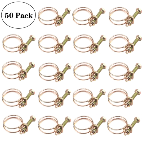 

50 PCS M25 Adjustable Color Galvanized Iron Double Wire Hose Clamps