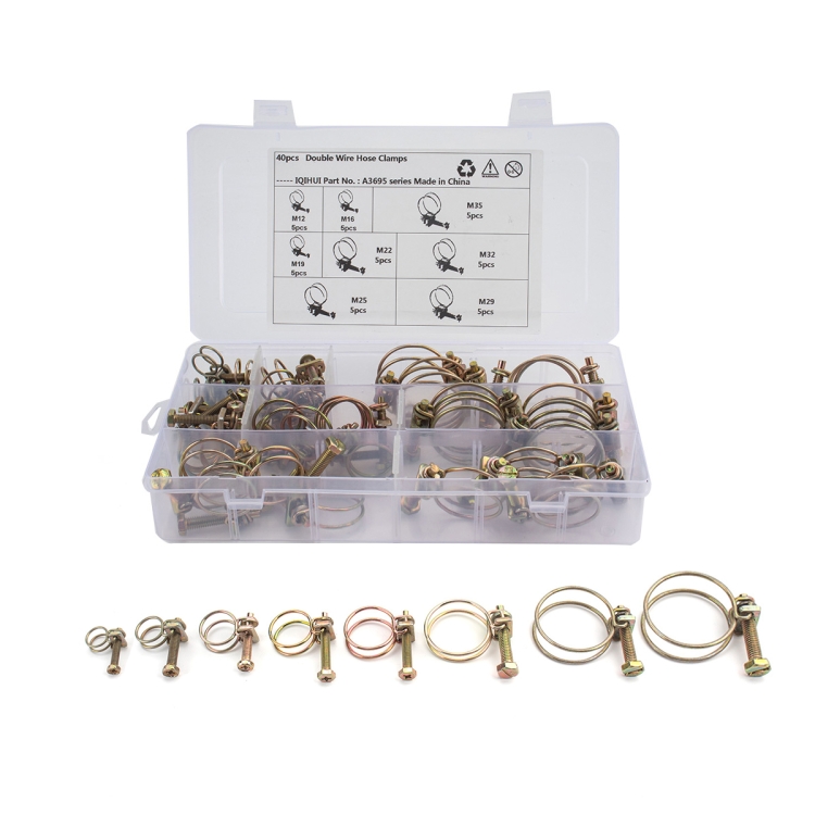 

40 PCS Adjustable Color Galvanized Iron Double Wire Hose Clamps