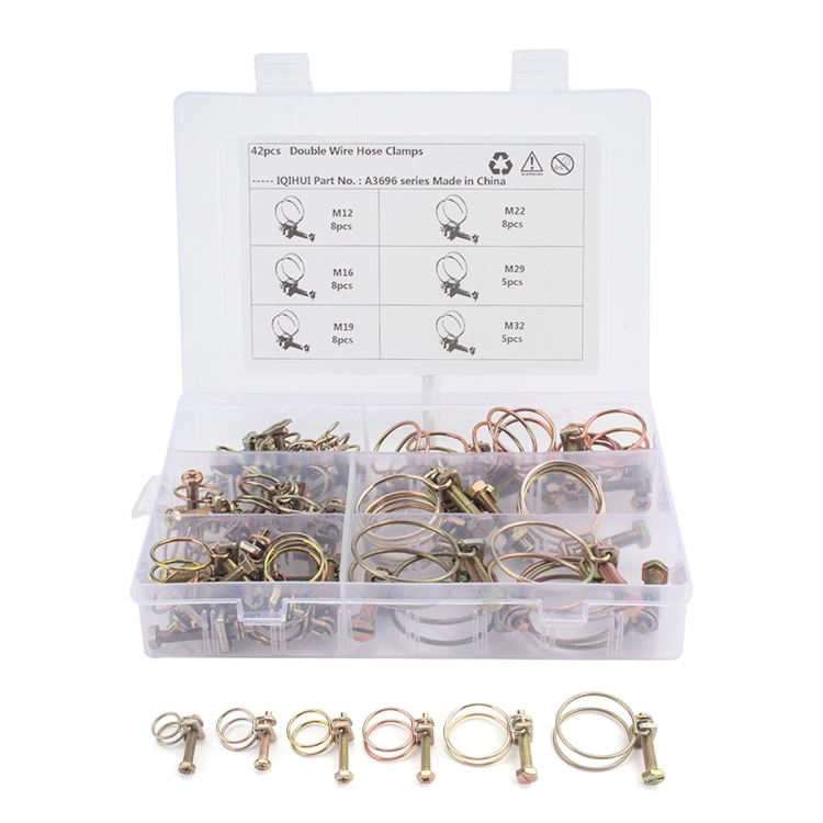 

42 PCS Adjustable Color Galvanized Iron Double Wire Hose Clamps