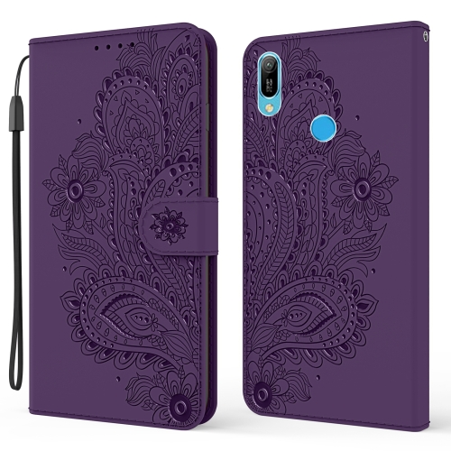 

For Huawei Y6 / Y6 Pro (2019) / Honor Play 8A Peacock Embossed Pattern Horizontal Flip Leather Case with Holder & Card Slots & Wallet & Lanyard(Purple)