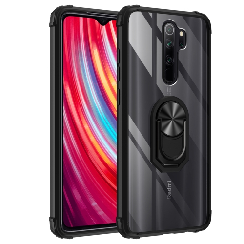 

For Xiaomi Redmi Note 8 Pro Shockproof Transparent TPU + Acrylic Protective Case with Ring Holder(Black)