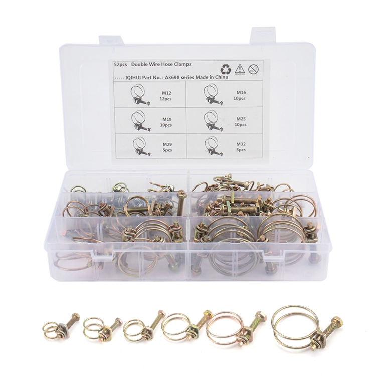 

52 PCS Adjustable Color Galvanized Iron Double Wire Hose Clamps