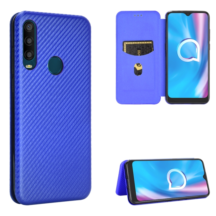 

For Alcatel 1SE 2020 Carbon Fiber Texture Magnetic Horizontal Flip TPU + PC + PU Leather Case with Card Slot(Blue)